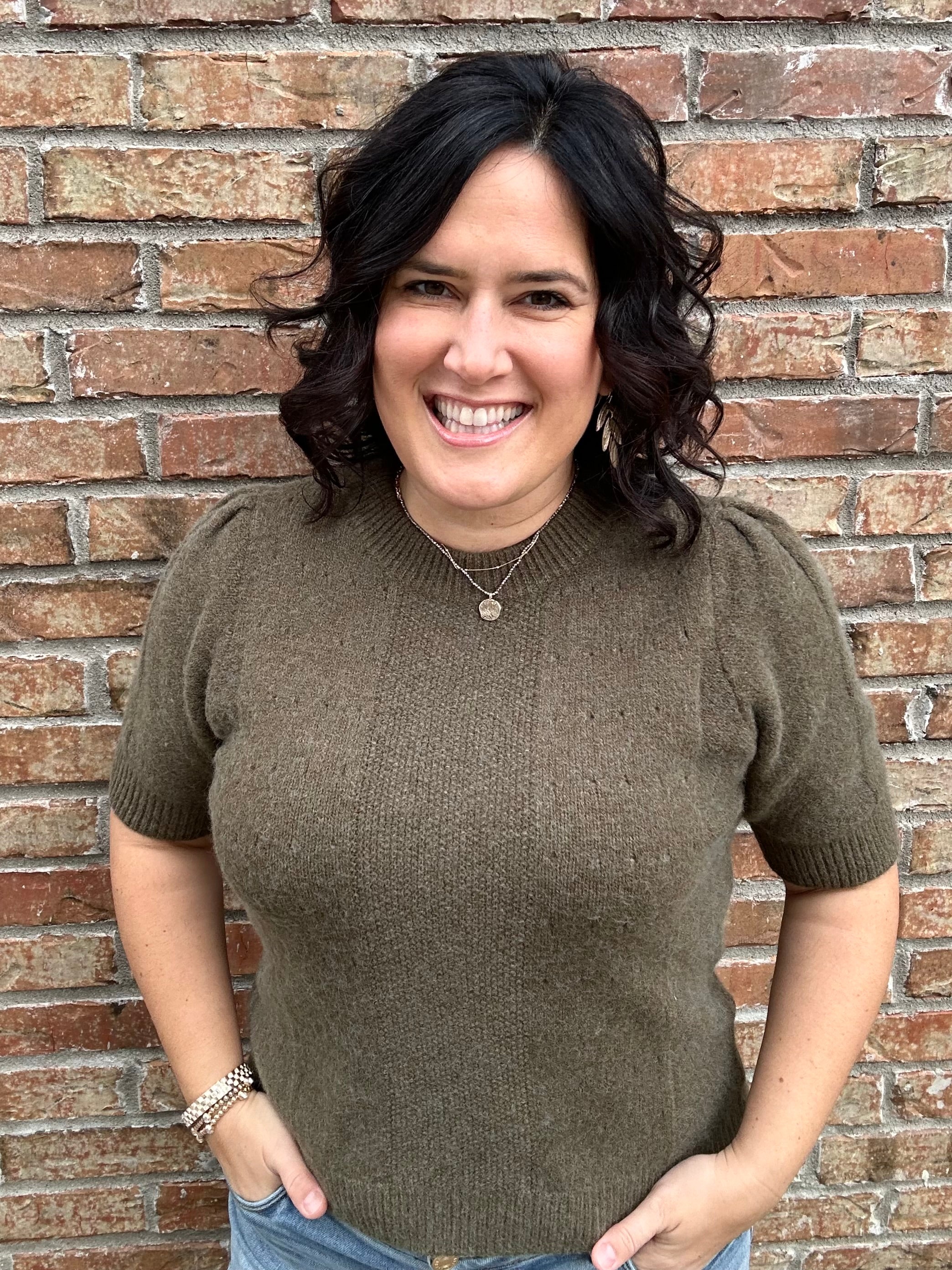 Olive Aura Short Sleeve Sweater Top - Sweater JODIFL