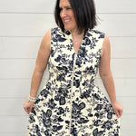 Paisley Print V-Neck Smocked Waist Zip Front Dress Dresses DOE & RAE