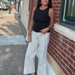 Gray Striped Wide Leg Jeans Bottom- Pants MICA DENIM