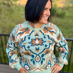 Sage/Gold Puff Sleeve Knit Sweater Top - Sweater VOY