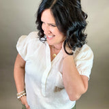 White Collared V Neck Crinkle Blouse Top - Sweater STACCATO