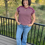 Wine Cream Stripe Cloud Knit Top