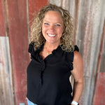 Black Frill Split Neck Blouse Tops- Blouses STACCATO