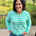 Green Cream Stripe Cardigan Sweater Tops- Cardigans WISHLIST