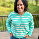 Green Cream Stripe Cardigan Sweater Tops- Cardigans WISHLIST
