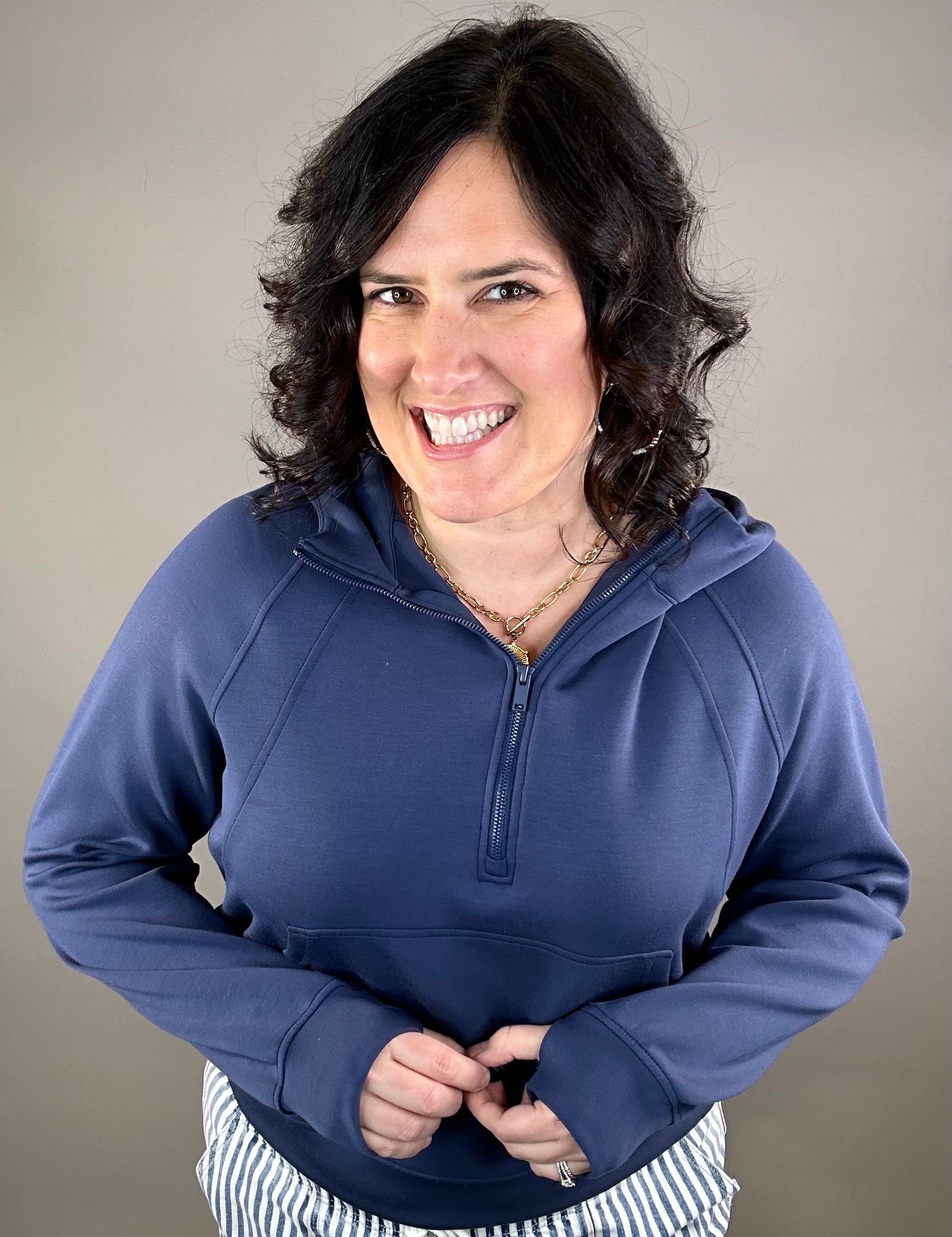 Smoky Navy Quarter Zip Hoodie Jacket Top - Sweatshirt RAE MODE