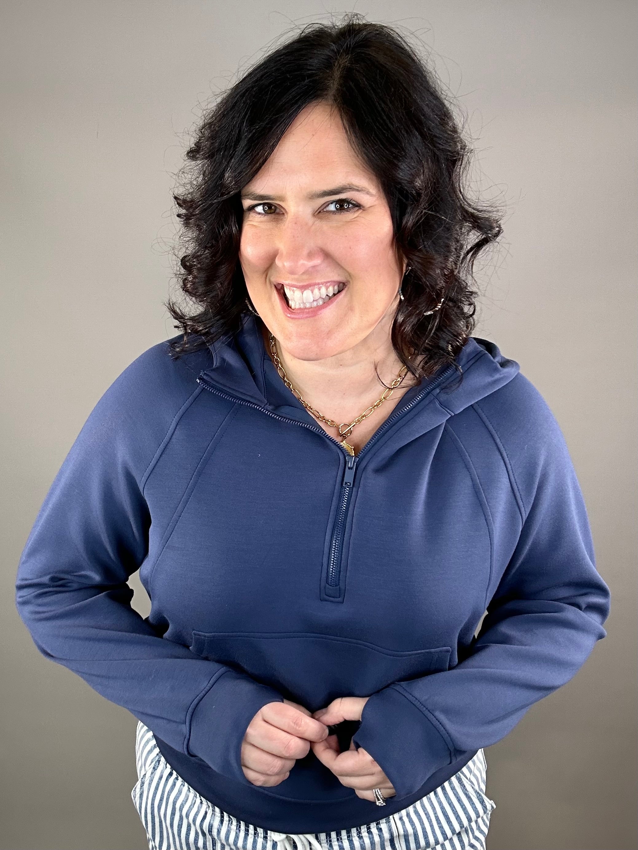 Smoky Navy Quarter Zip Hoodie Jacket Top - Sweatshirt RAE MODE