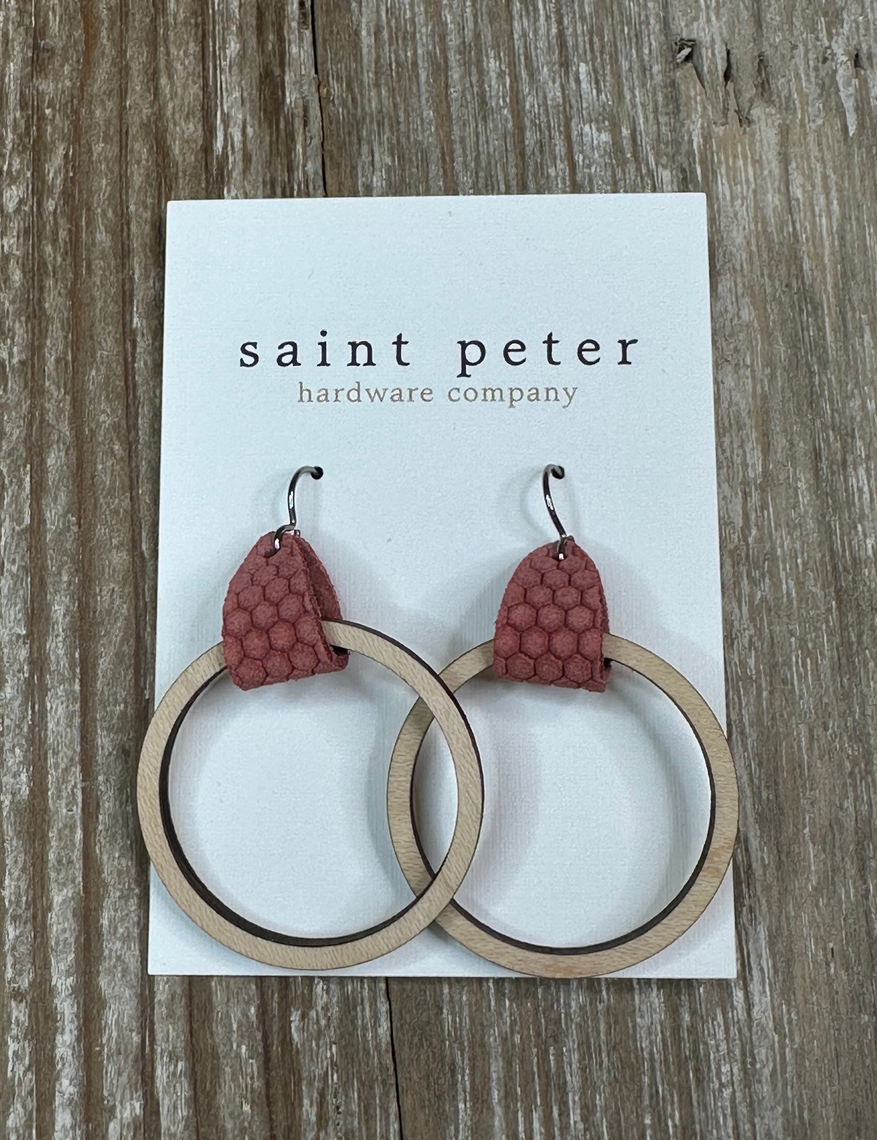 Medium Circle Earrings w/ Pink Leather Jewelry - Earrings St. Peter Hardware