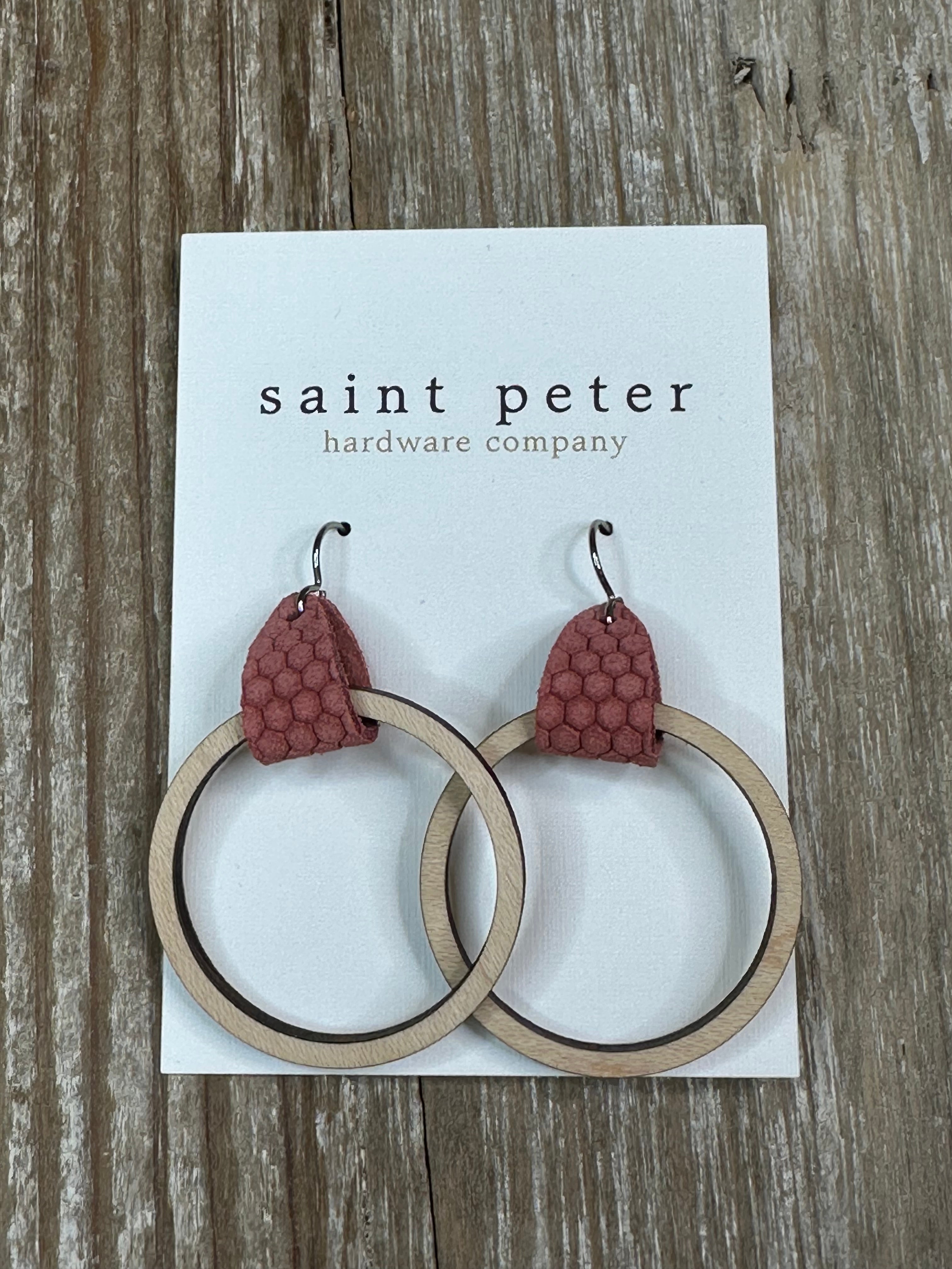 Medium Circle Earrings w/ Pink Leather Jewelry - Earrings St. Peter Hardware
