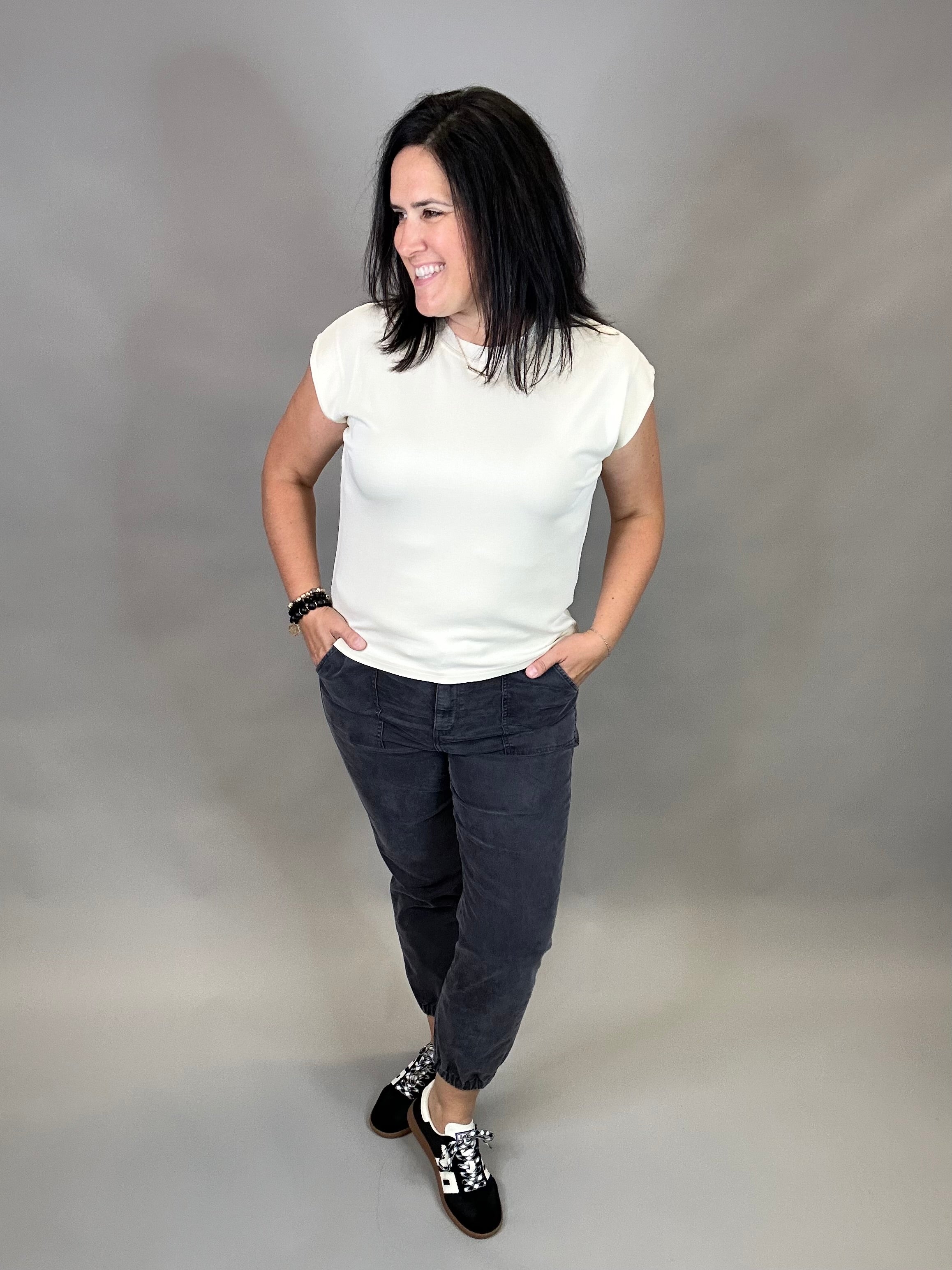 Charcoal Grey Cropped Jogger Bottom- Pants MICA DENIM