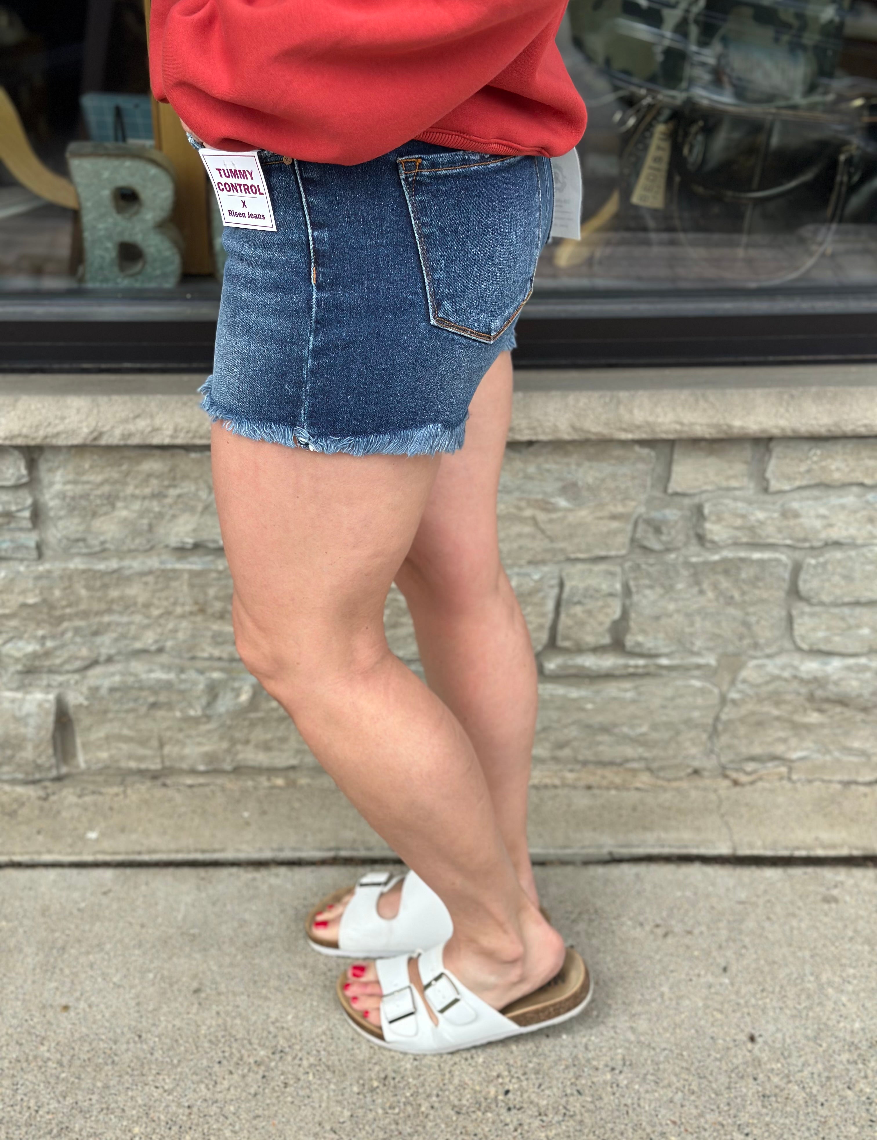 Dark High Rise Fray Hem Shorts Bottoms - Shorts RISEN