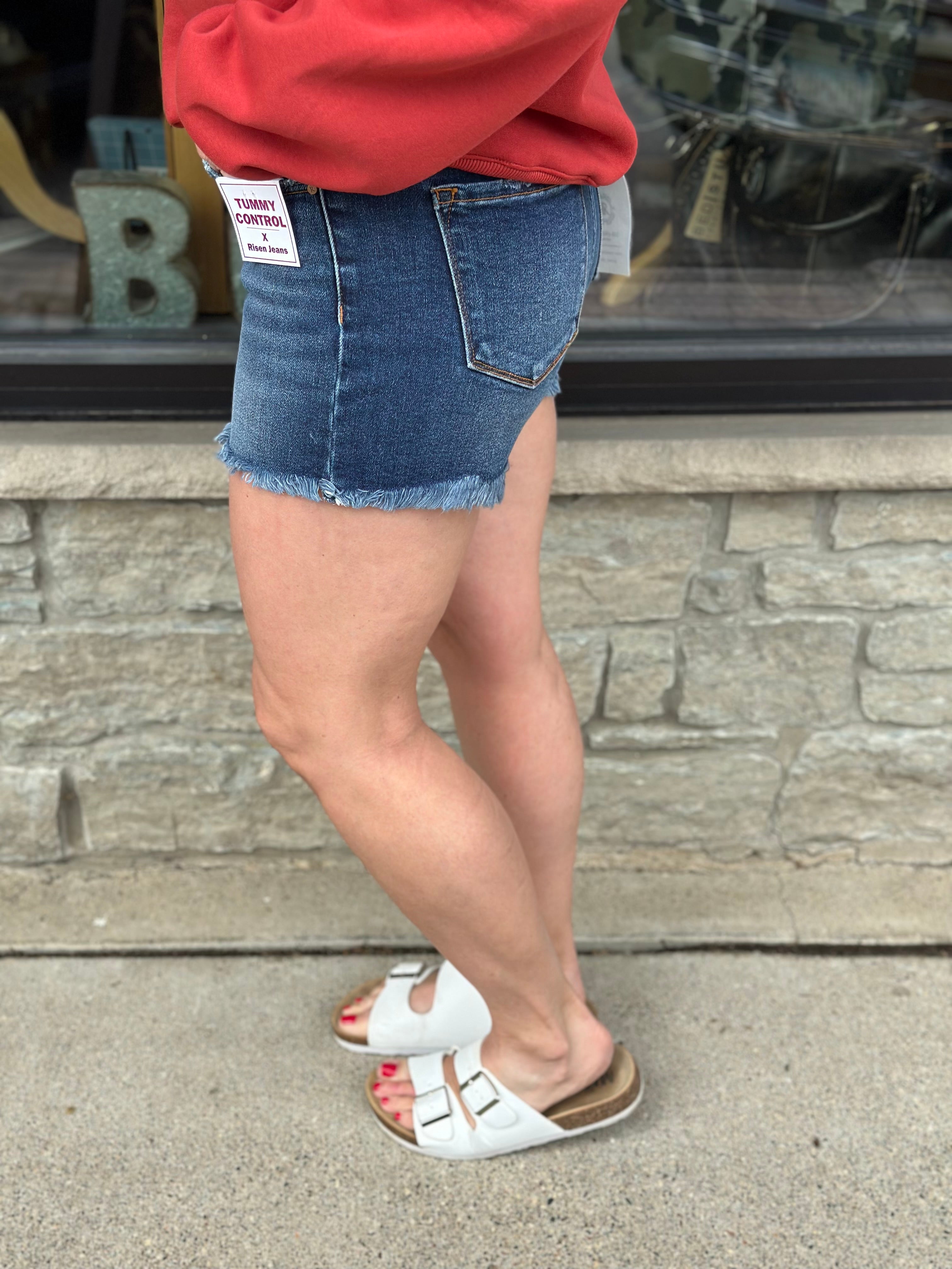 Dark High Rise Fray Hem Shorts Bottoms - Shorts RISEN