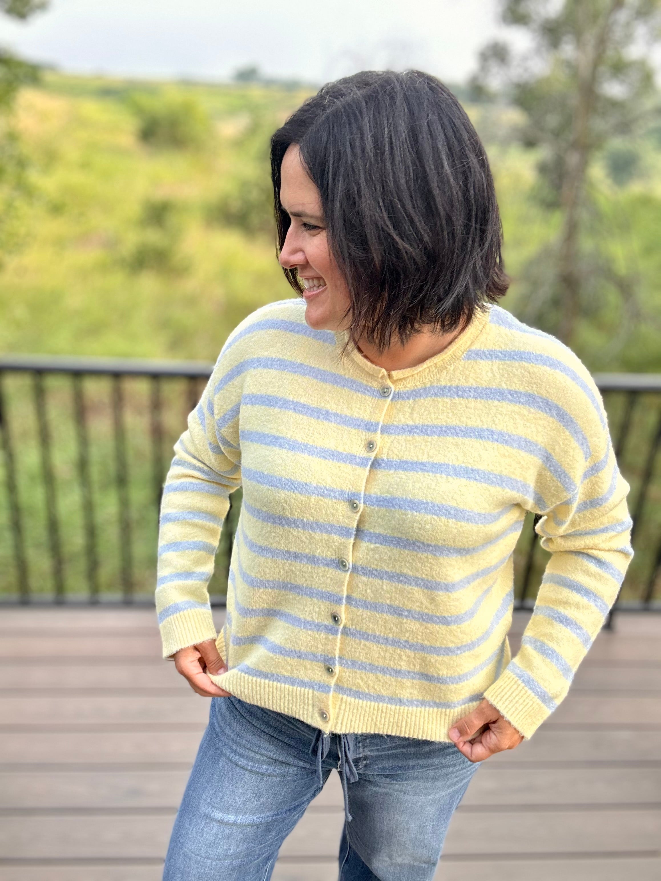 Daisy Sky Striped Cardigan Sweater Tops- Cardigans WISHLIST