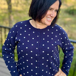 Navy Polka Dot Button Front Cardigan Tops- Cardigans Pologram