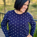 Navy Polka Dot Button Front Cardigan Tops- Cardigans Pologram