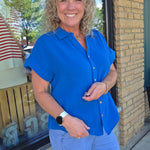Blue Gauze Button Down Top Tops - Button Ups COZY CO.