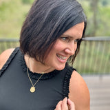 Black Ruffle Trim Ribbed Tank