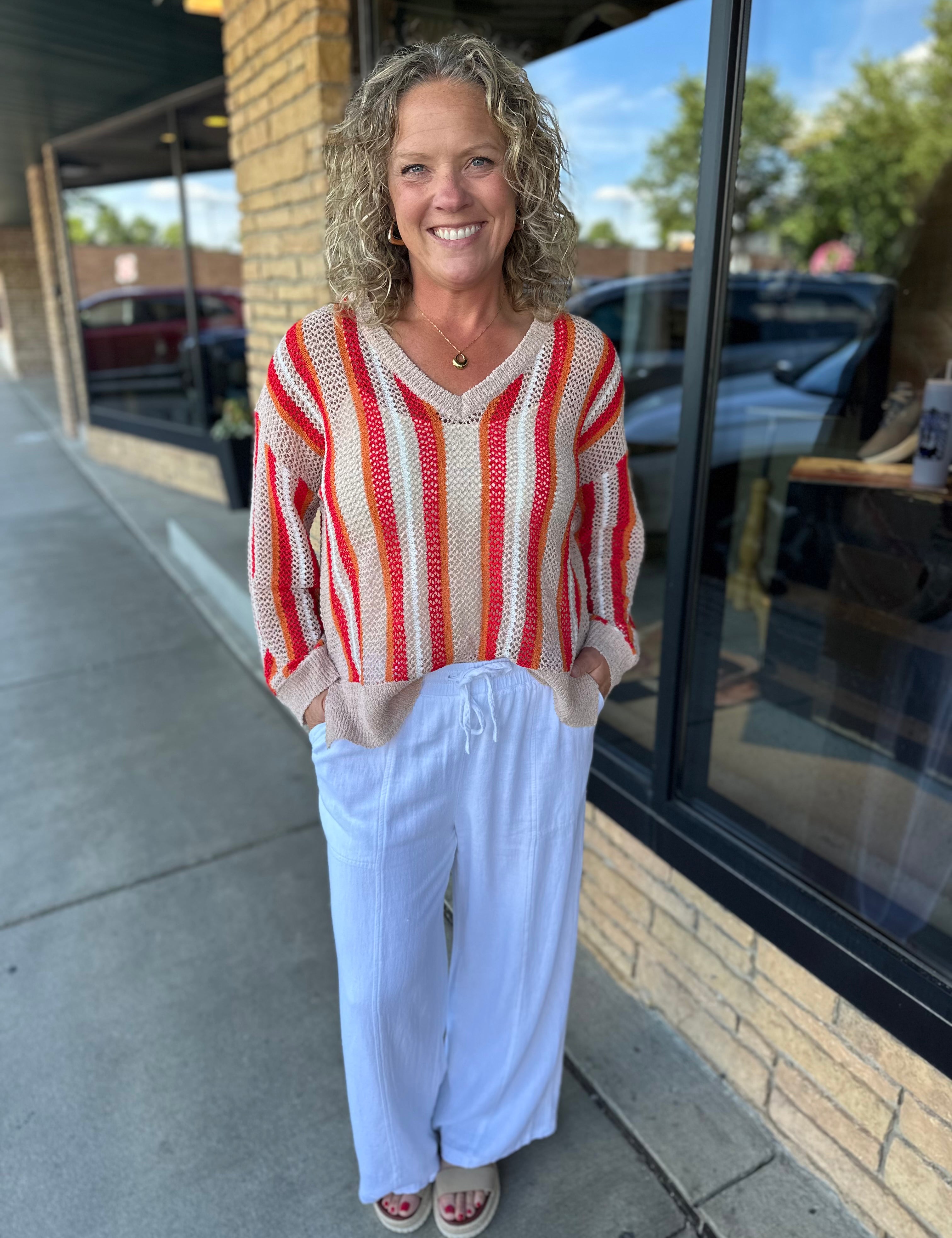 Multi Knit Striped Sweater Top - Sweater COZY CO.