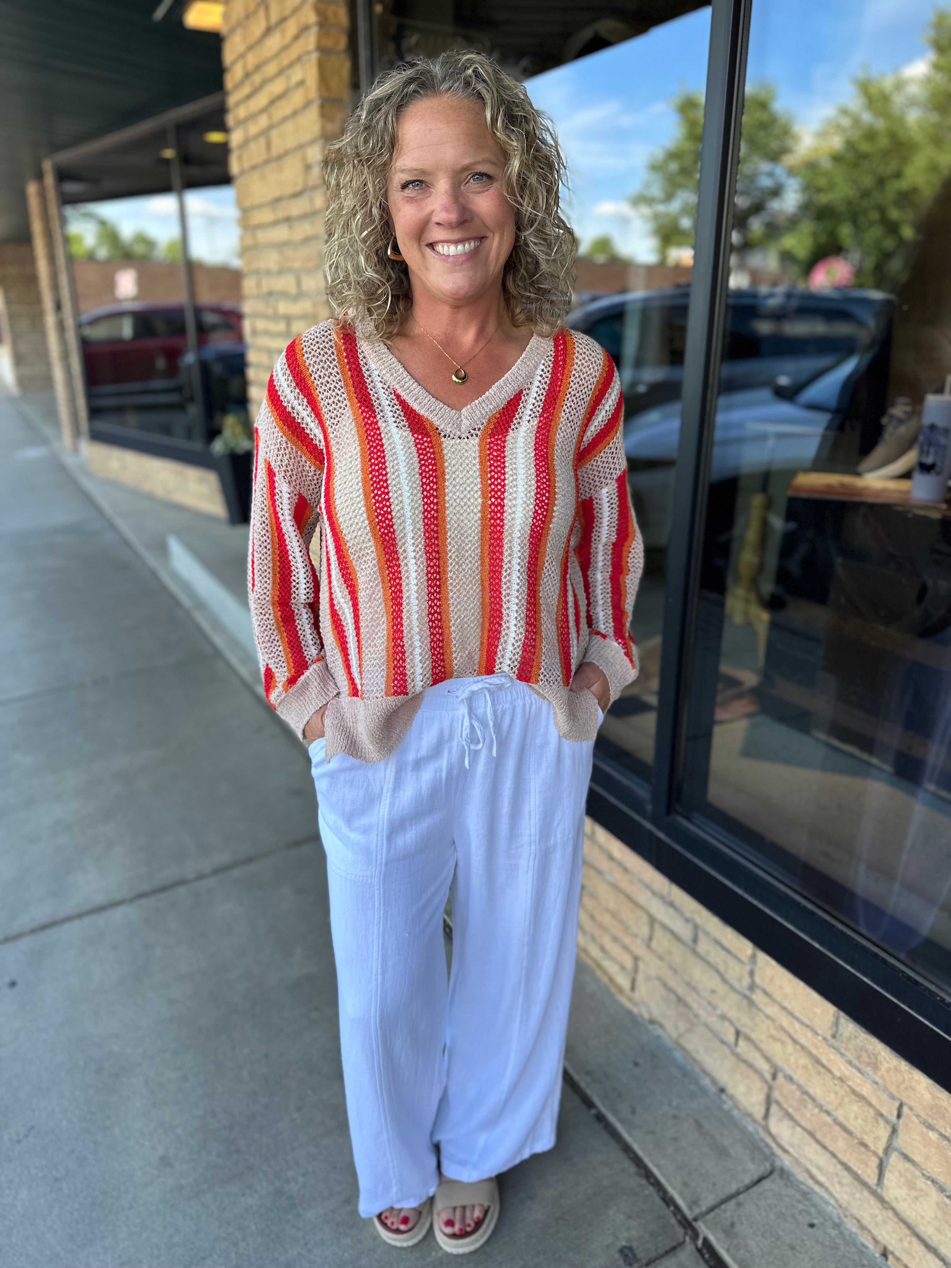 Multi Knit Striped Sweater Top - Sweater COZY CO.
