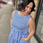 Blue & White Striped Midi Dress Dresses THML