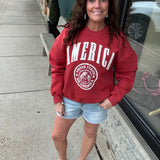 Red America Graphic Fleece Sweatshirt Top- Sweatshirt BUCKETLIST