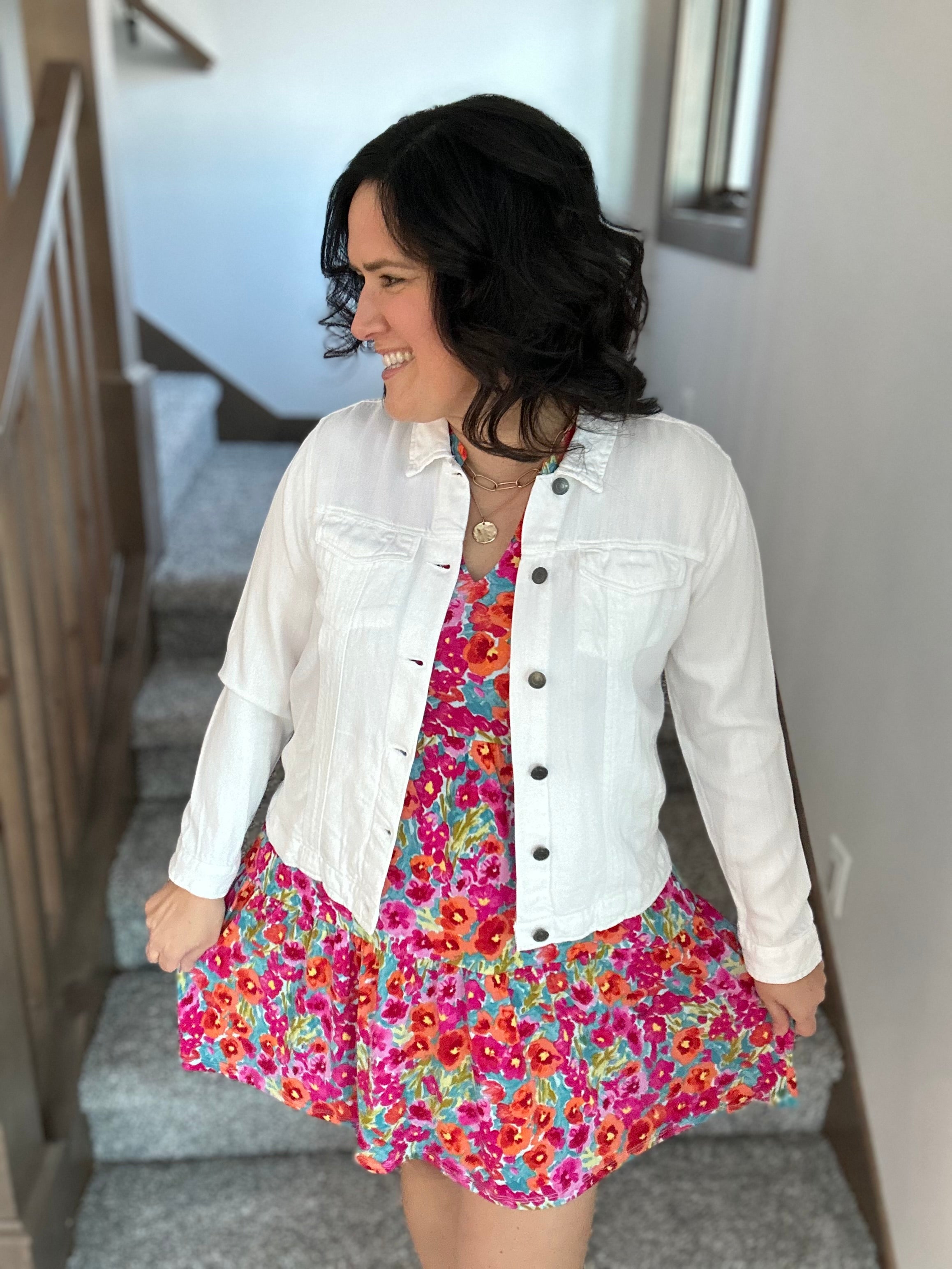 Aqua and Pink Liz Tiered Dress Dresses DEAR SCARLETT