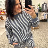 Denim Cloudy Knit Stripe Sweatshirt Top- Sweatshirt TRES BIEN