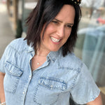 Light Denim Short Sleeve Tencel Denim Shirt Tops - Button Ups DOE & RAE
