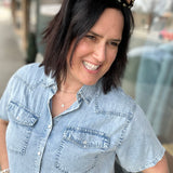 Light Denim Short Sleeve Tencel Denim Shirt Tops - Button Ups DOE & RAE