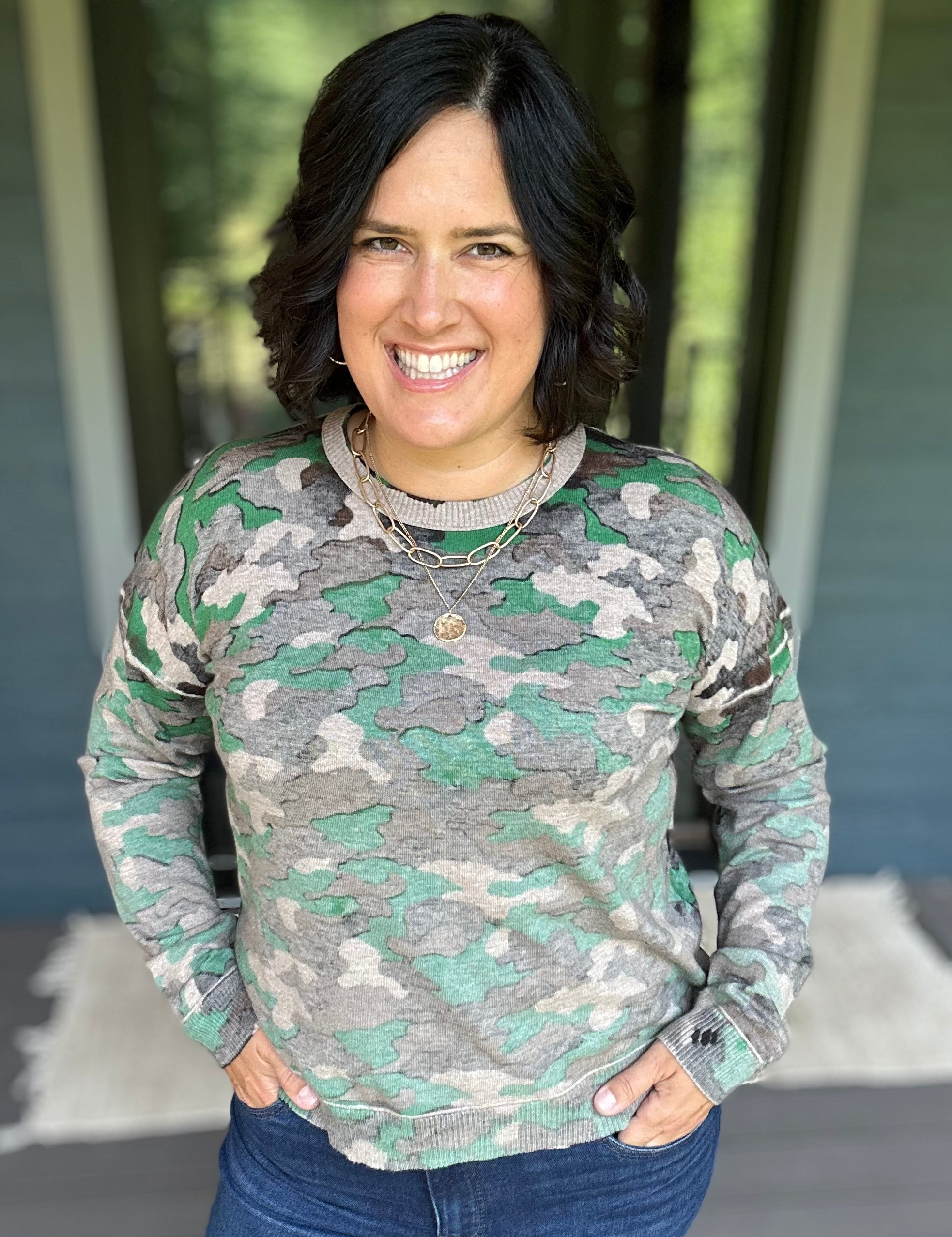 Camo Printed Crew Neck Sweater Top - Sweater FATE by LFD