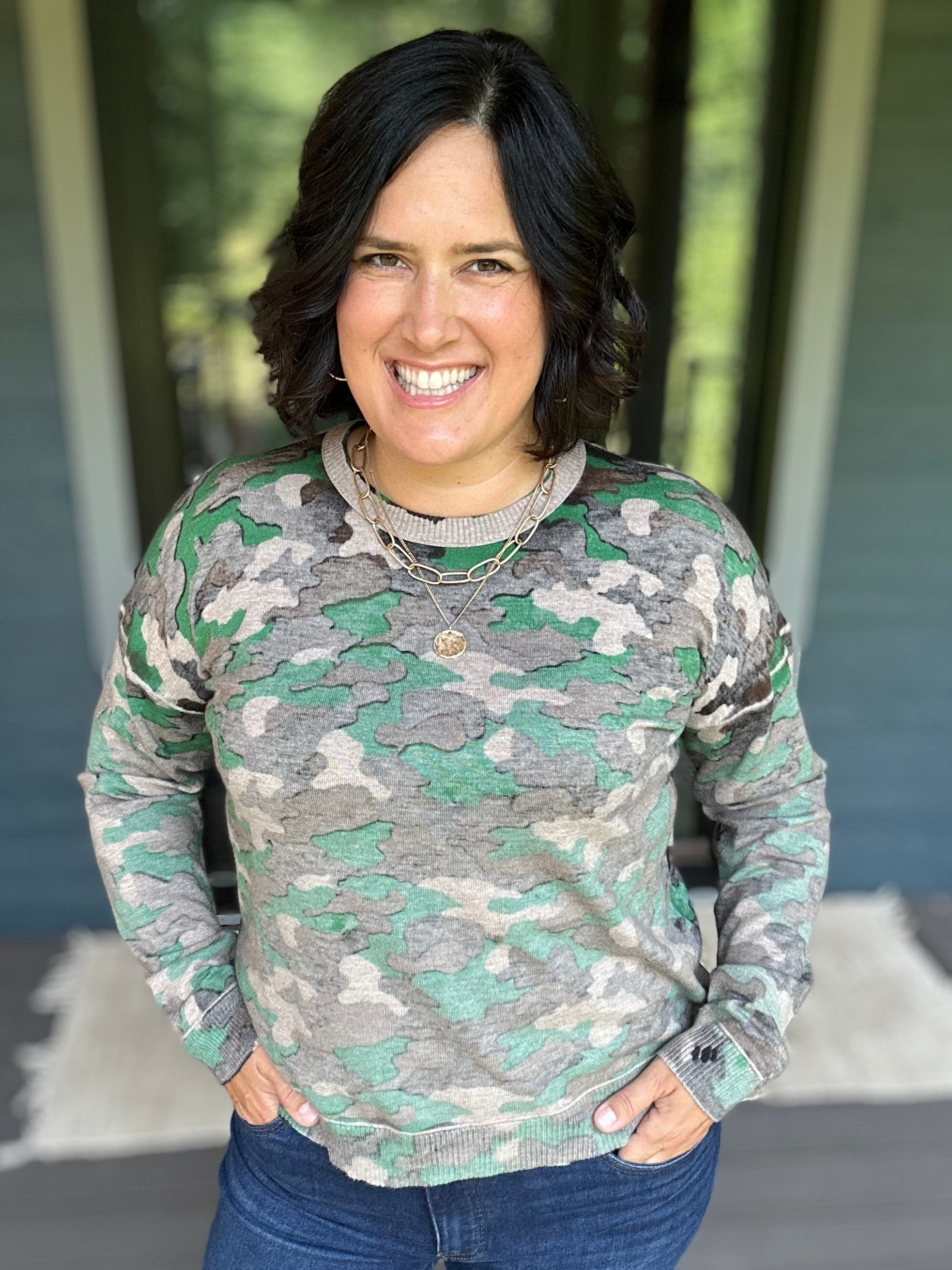 Camo Printed Crew Neck Sweater Top - Sweater FATE by LFD