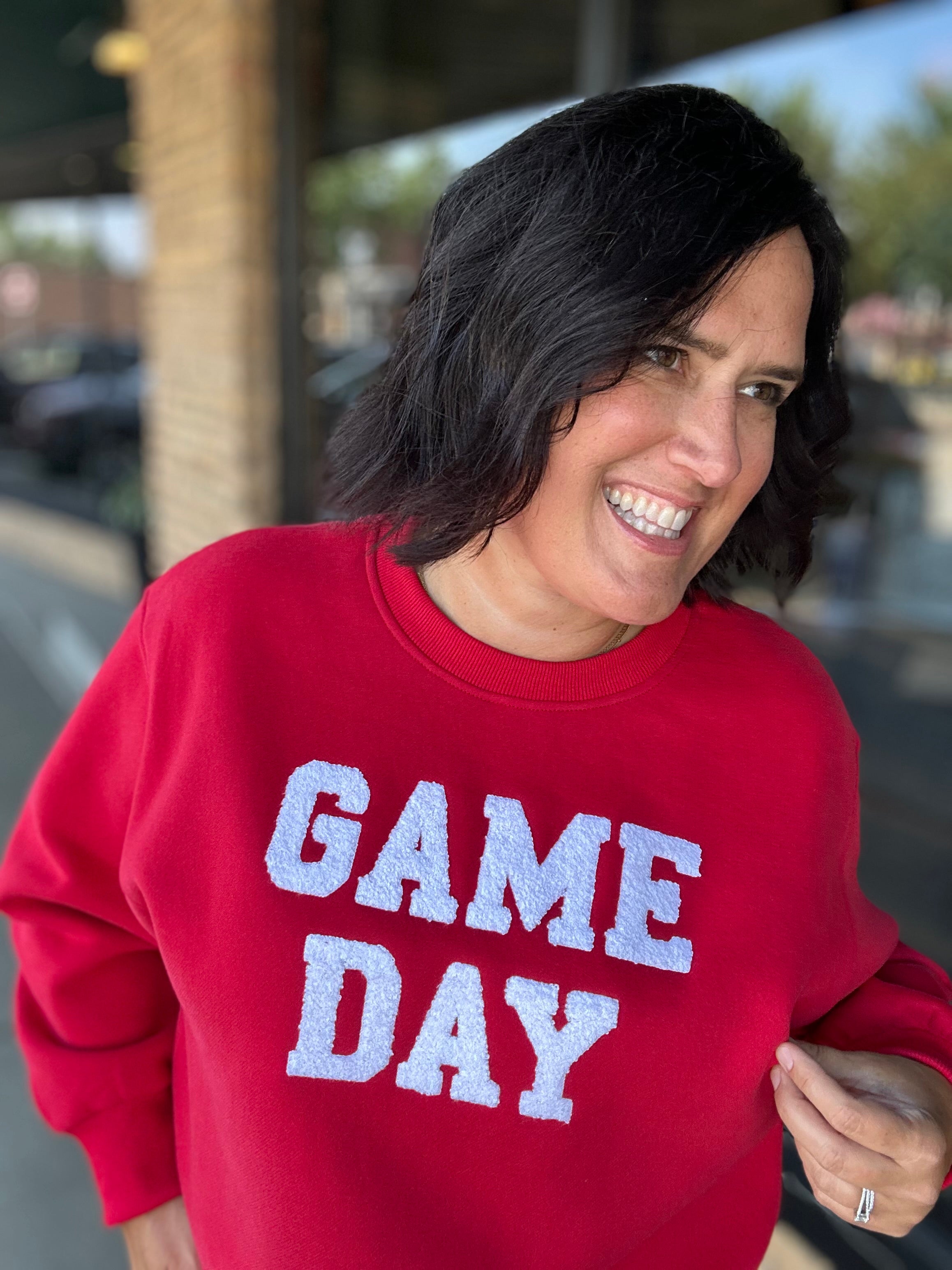 Red Game Day Sweatshirt Top- Sweatshirts PANACHE