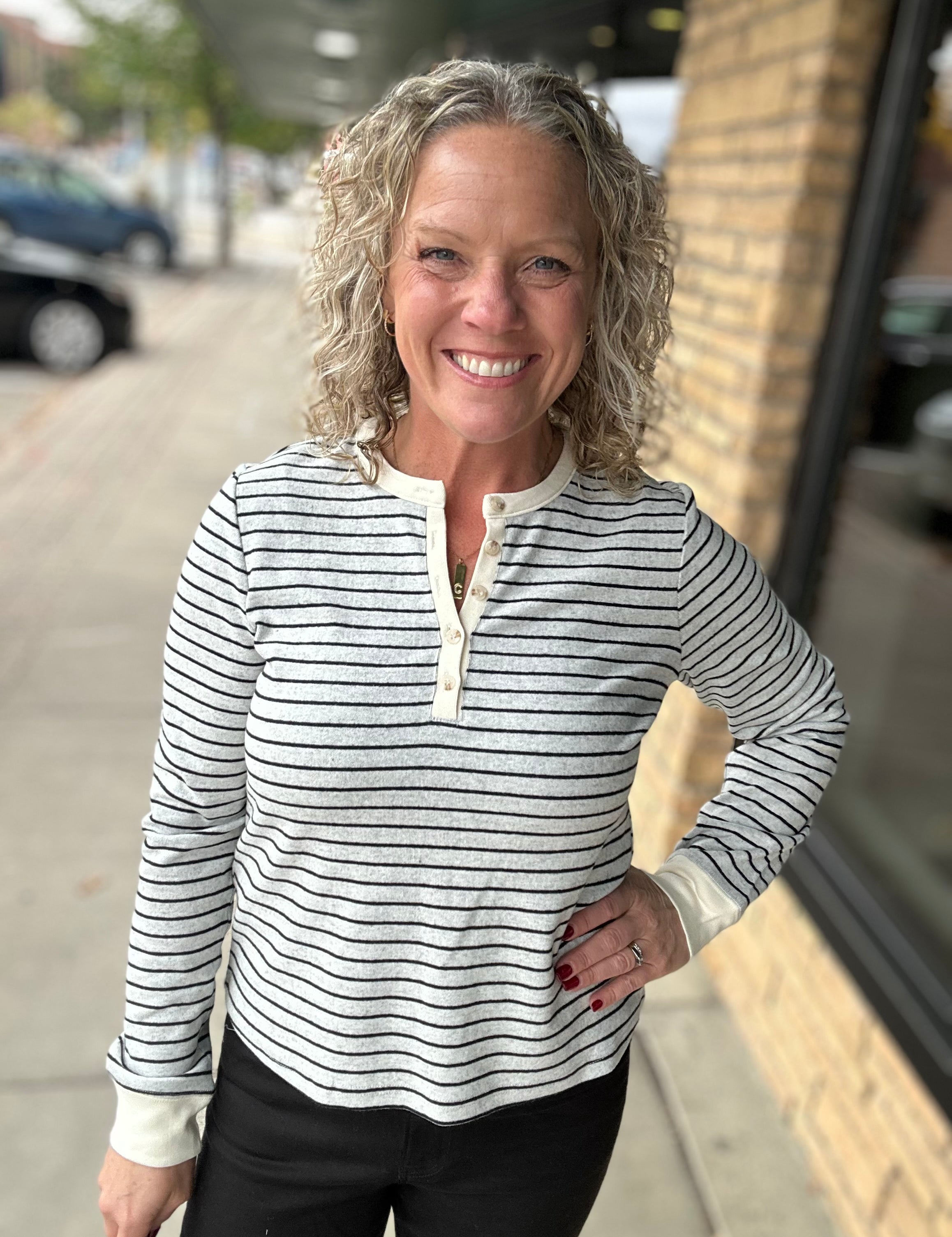 Ivory Black Stripe Aeris Top Top - Tee THREAD & SUPPLY