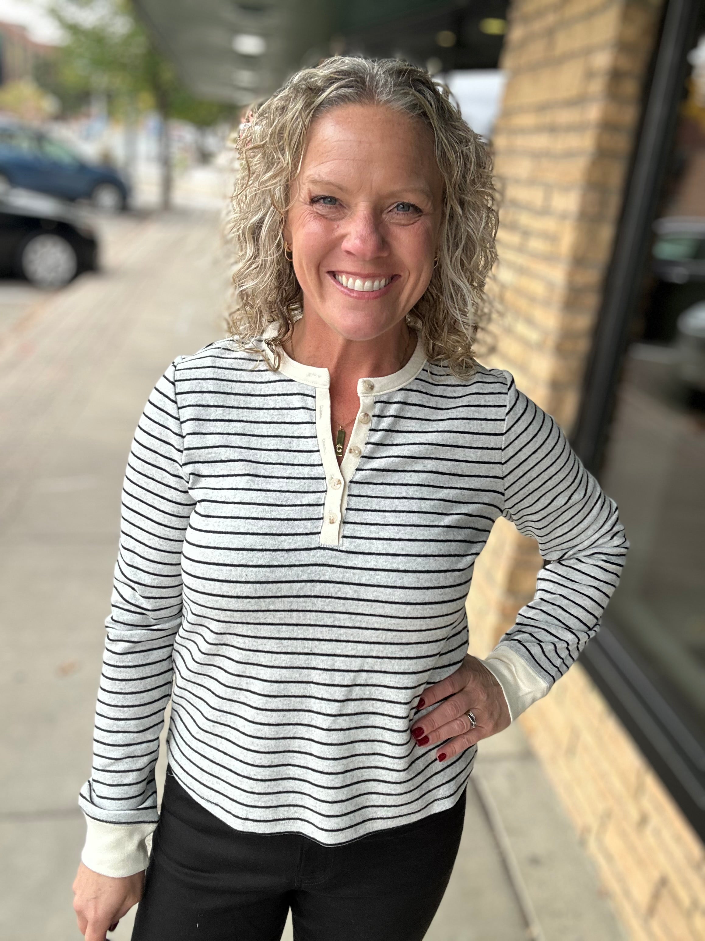 Ivory Black Stripe Aeris Top Top - Tee THREAD & SUPPLY