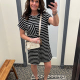 Black Striped Short Sleeve Mini Dress Dresses EE:SOME