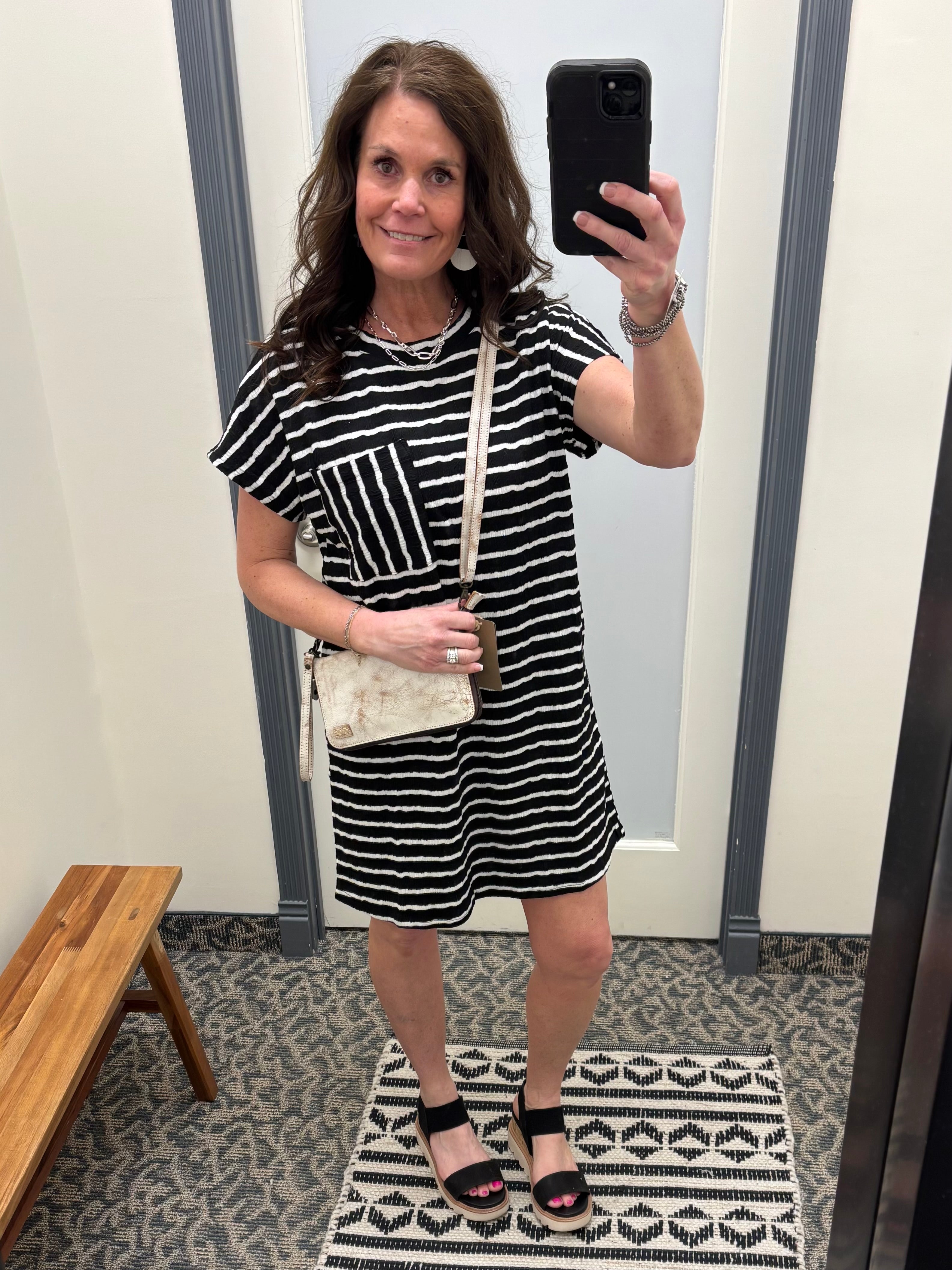 Black Striped Short Sleeve Mini Dress Dresses EE:SOME