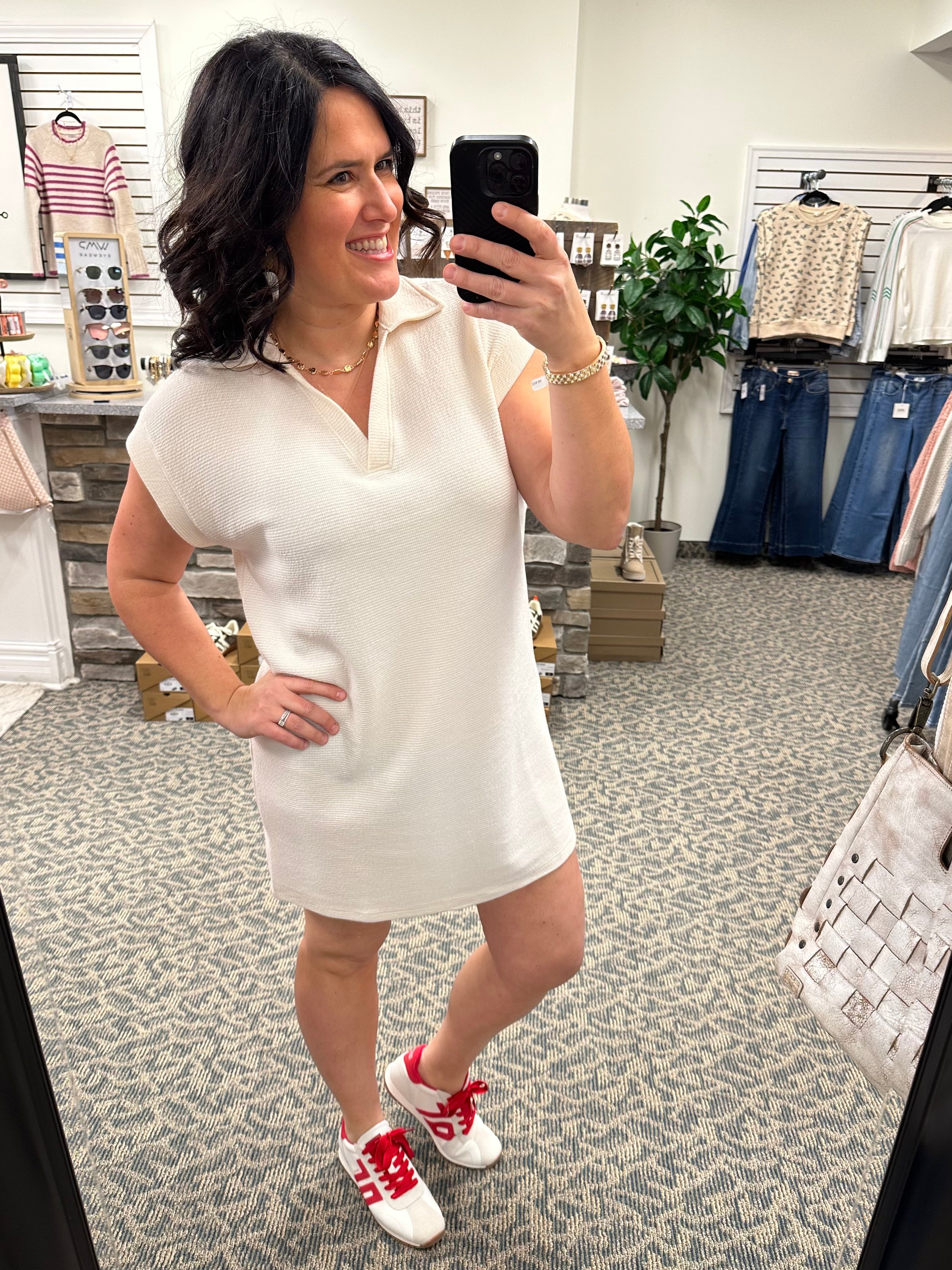 Cream Cloudy Knit Collared Dress Dresses TRES BIEN