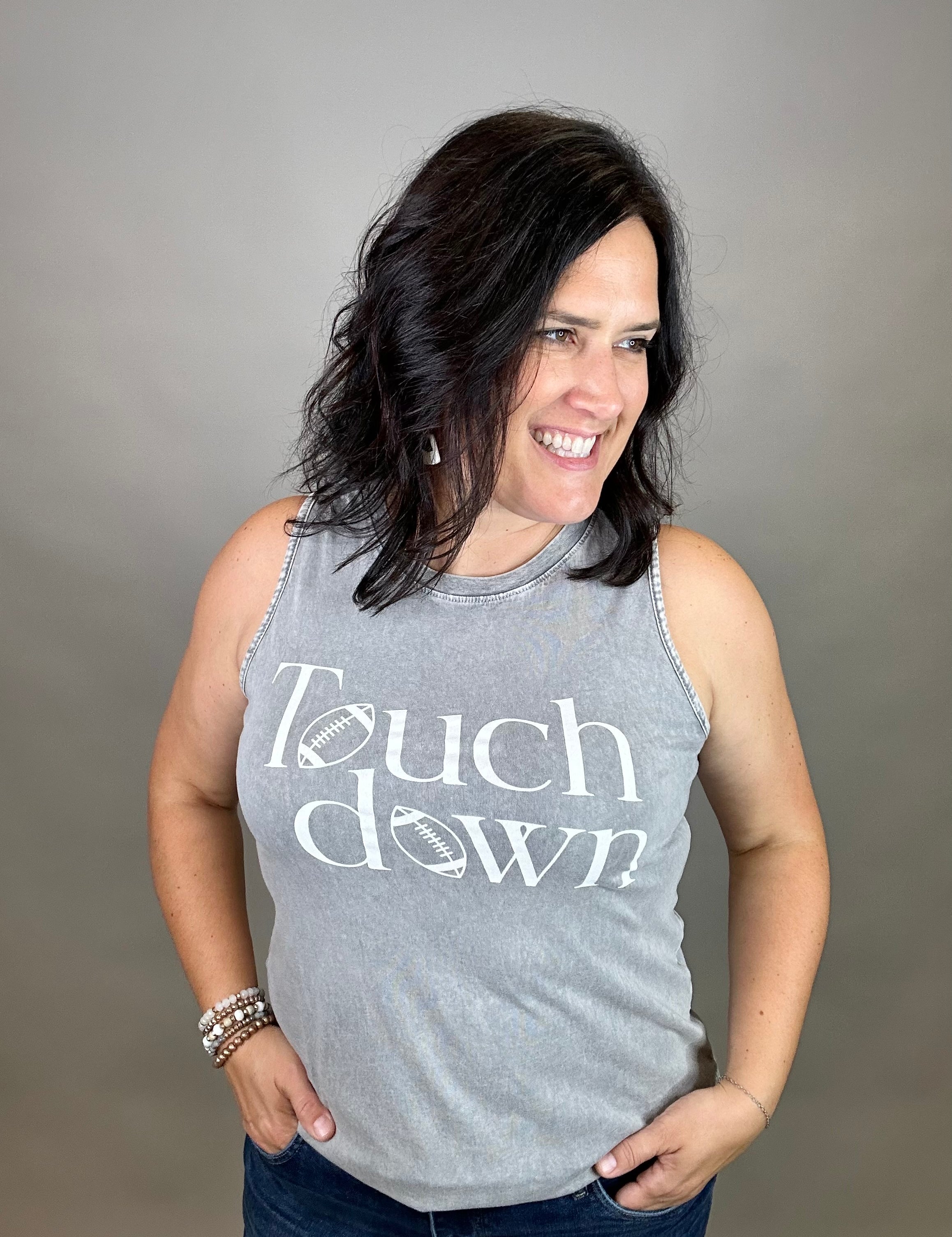 Grey Mineral Washed Touchdown Tank Top Tops- Tanks HRT and LUV
