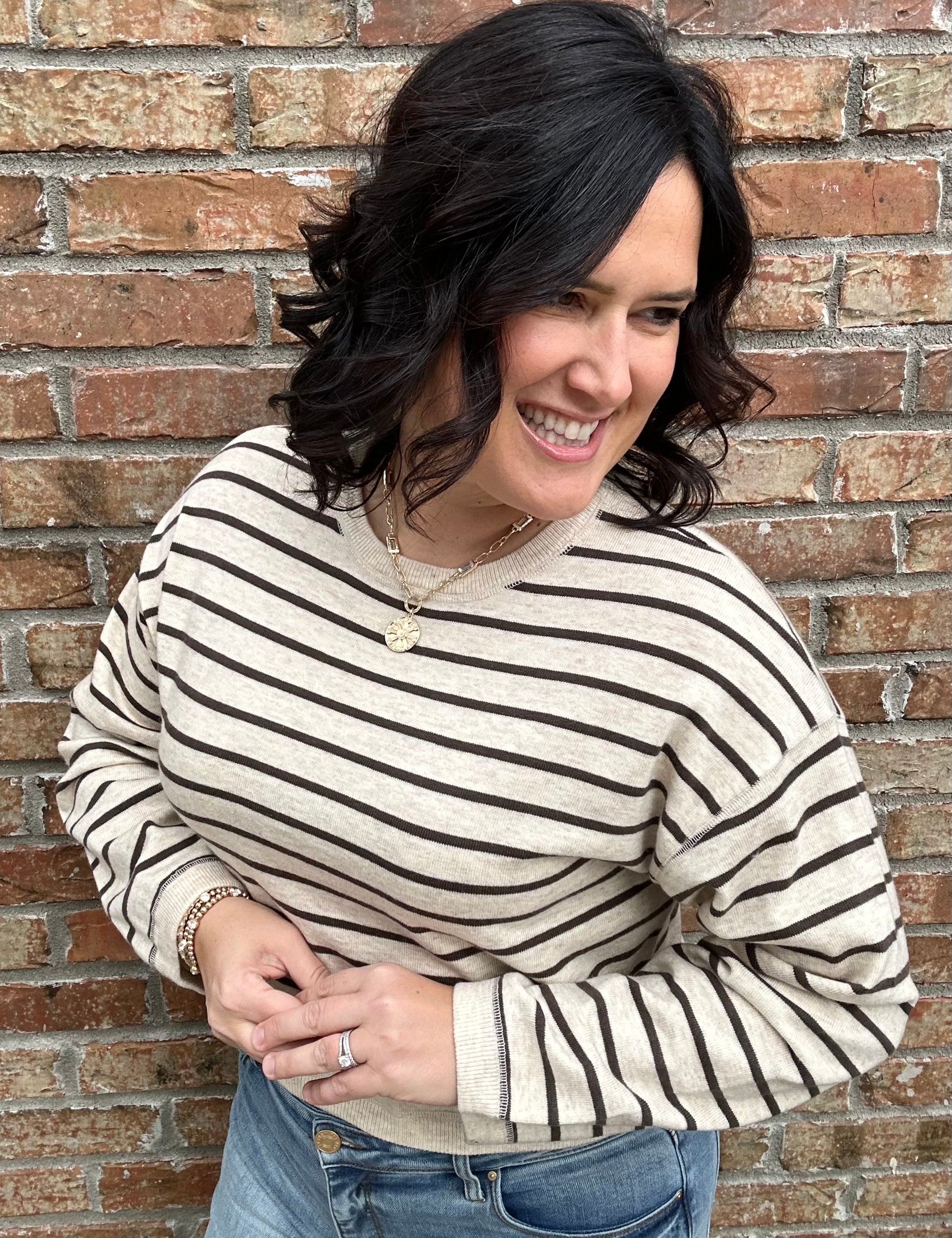 Oatmeal/Charcoal Soft Knitted Top Top - Sweater MIOU MUSE