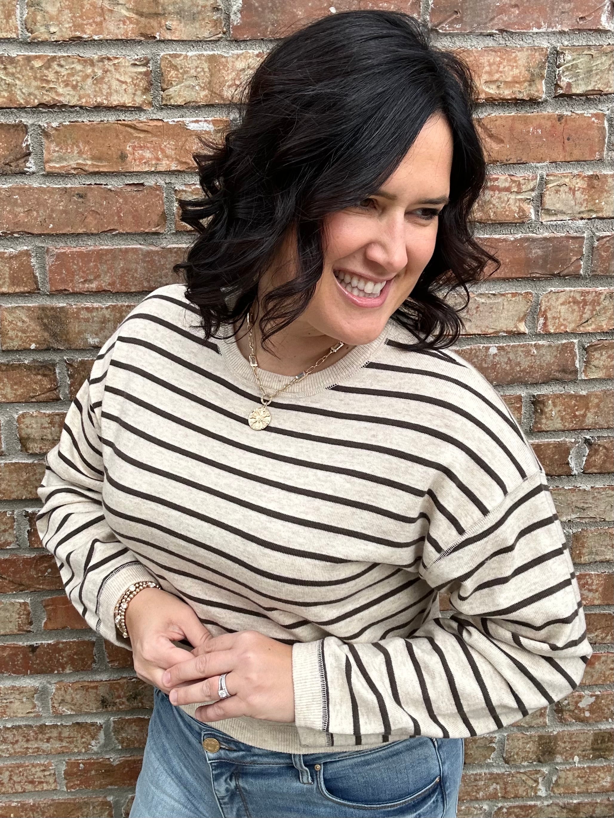 Oatmeal/Charcoal Soft Knitted Top Top - Sweater MIOU MUSE