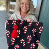 Candy Cane Woven Tote Bags- Totes PANACHE