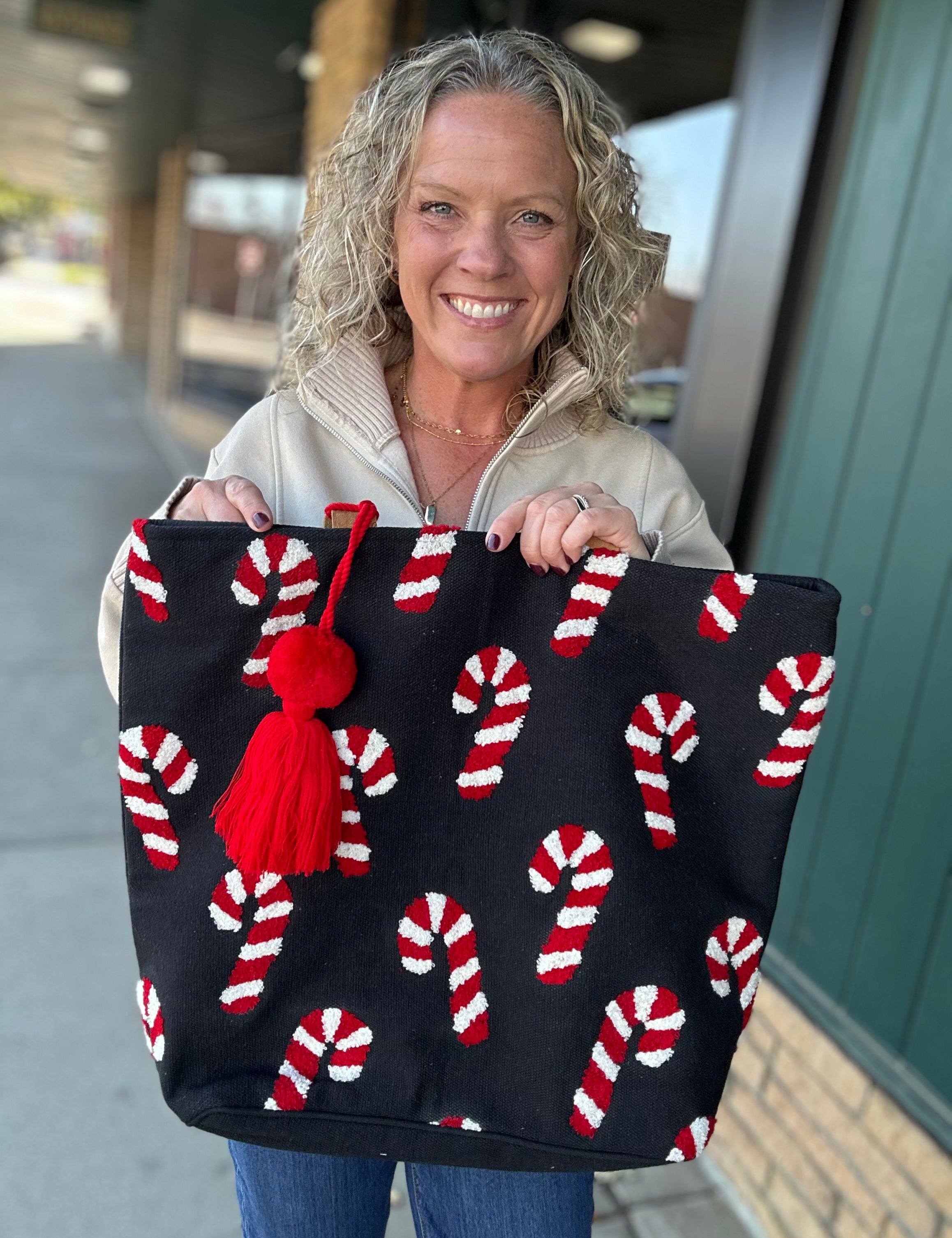 Candy Cane Woven Tote Bags- Totes PANACHE