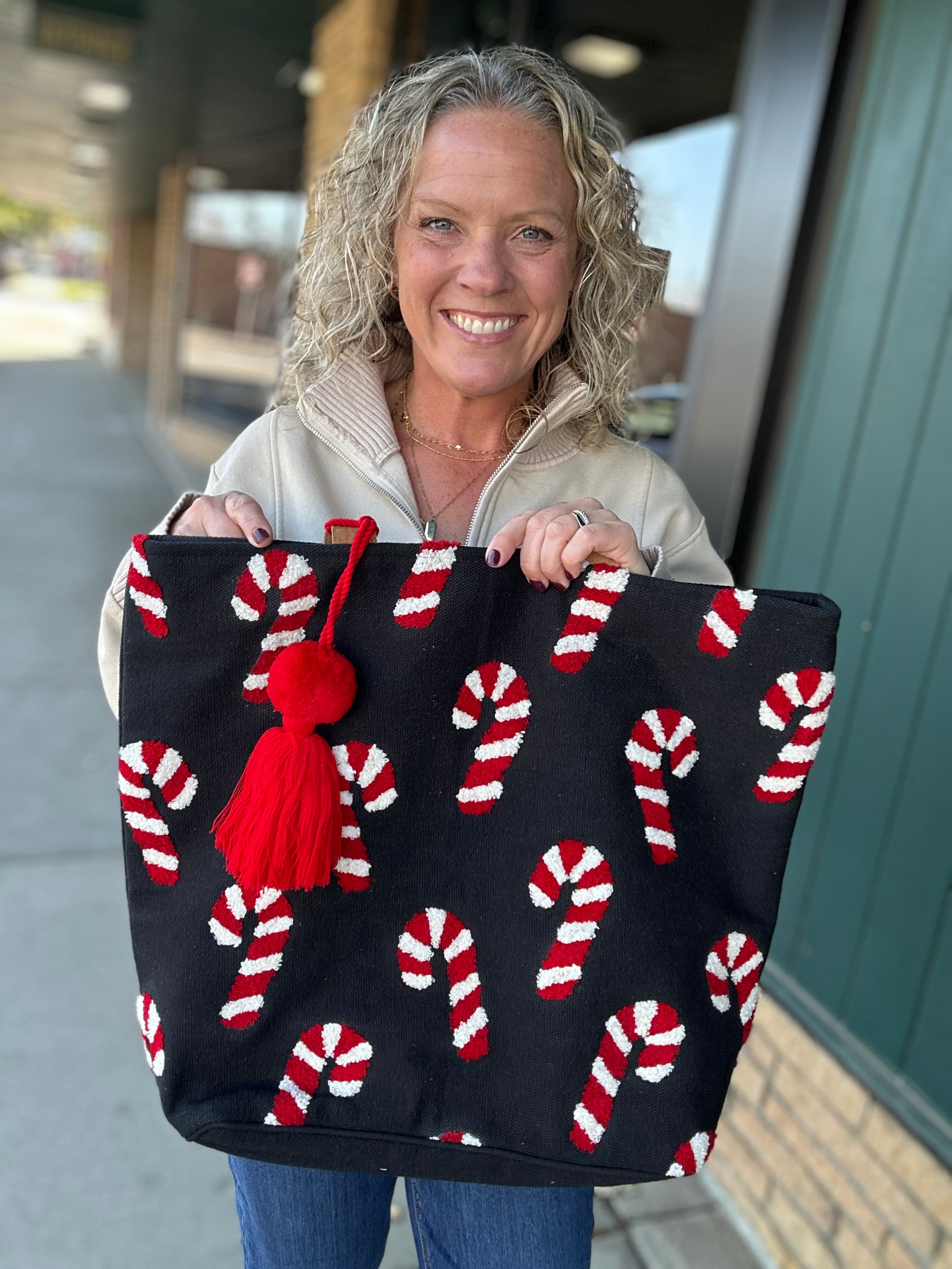 Candy Cane Woven Tote Bags- Totes PANACHE