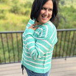 Green Cream Stripe Cardigan Sweater Tops- Cardigans WISHLIST