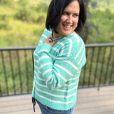Green Cream Stripe Cardigan Sweater Tops- Cardigans WISHLIST