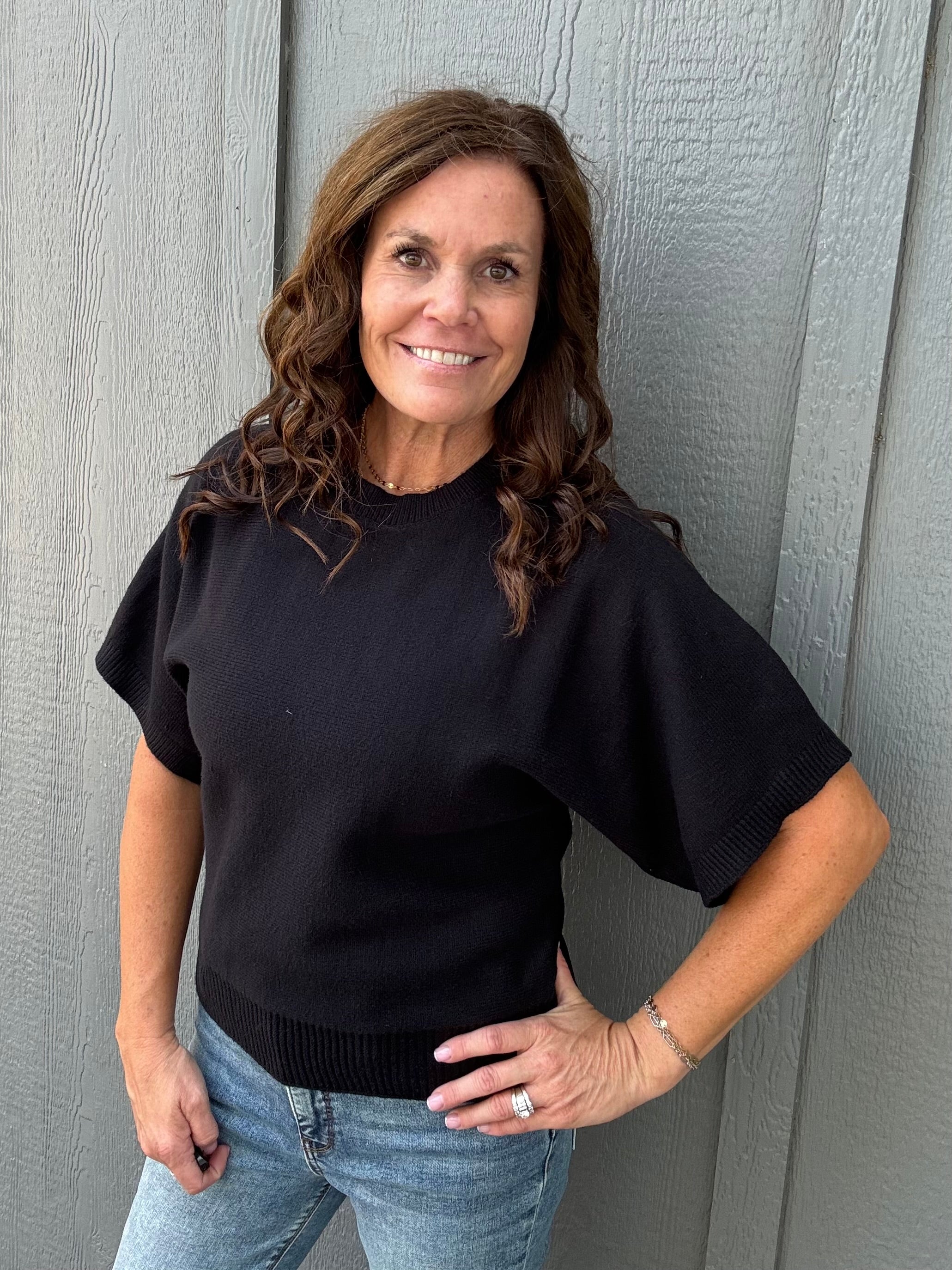 Black Crew Neck Dolman Sweater Top Top - Sweater STACCATO