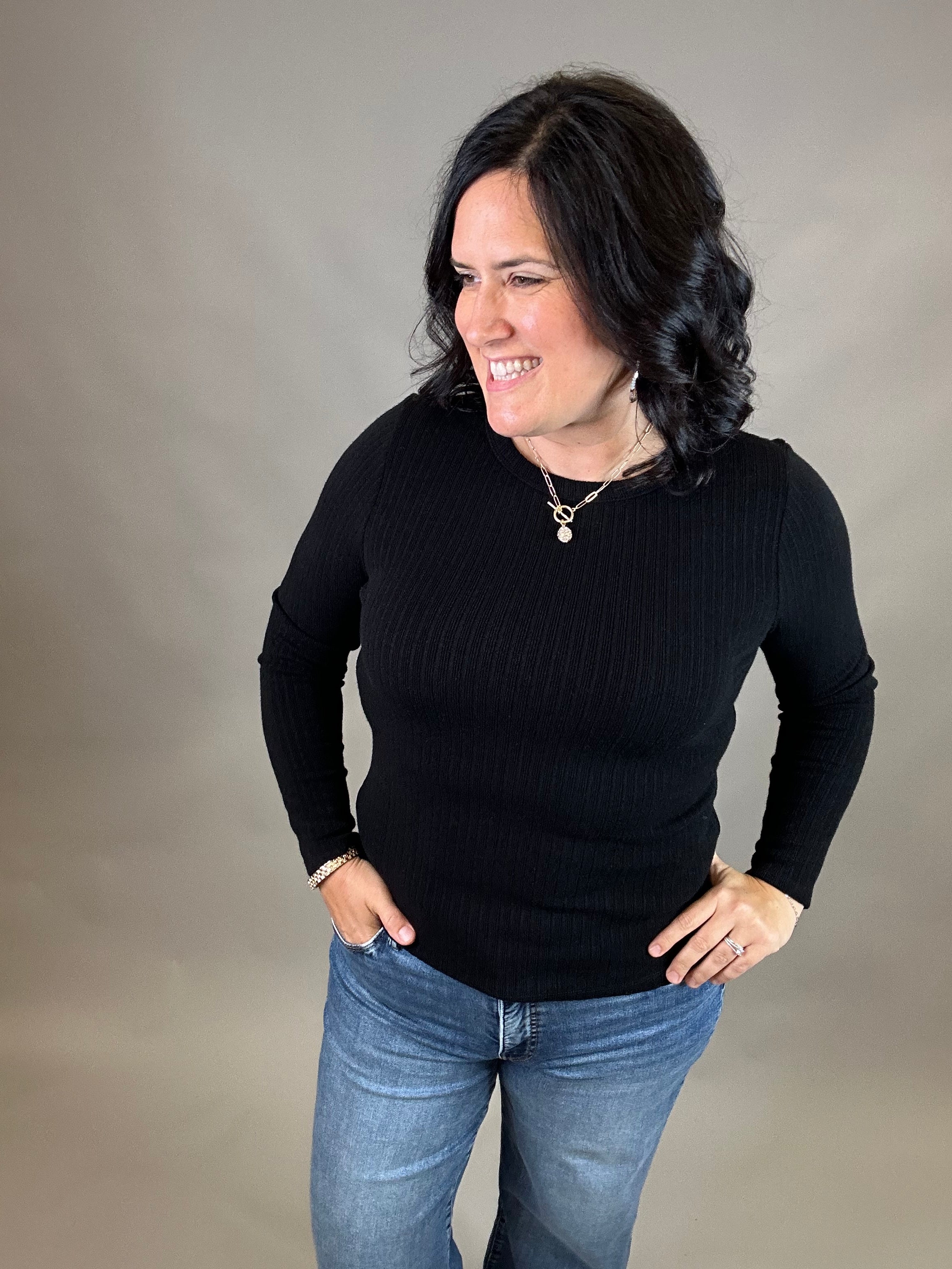 Black Hacci Ribbed Knit Top Top - Sweater STACCATO