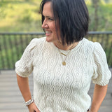Cream Ruffle Puff Sleeve Cable Knit Top
