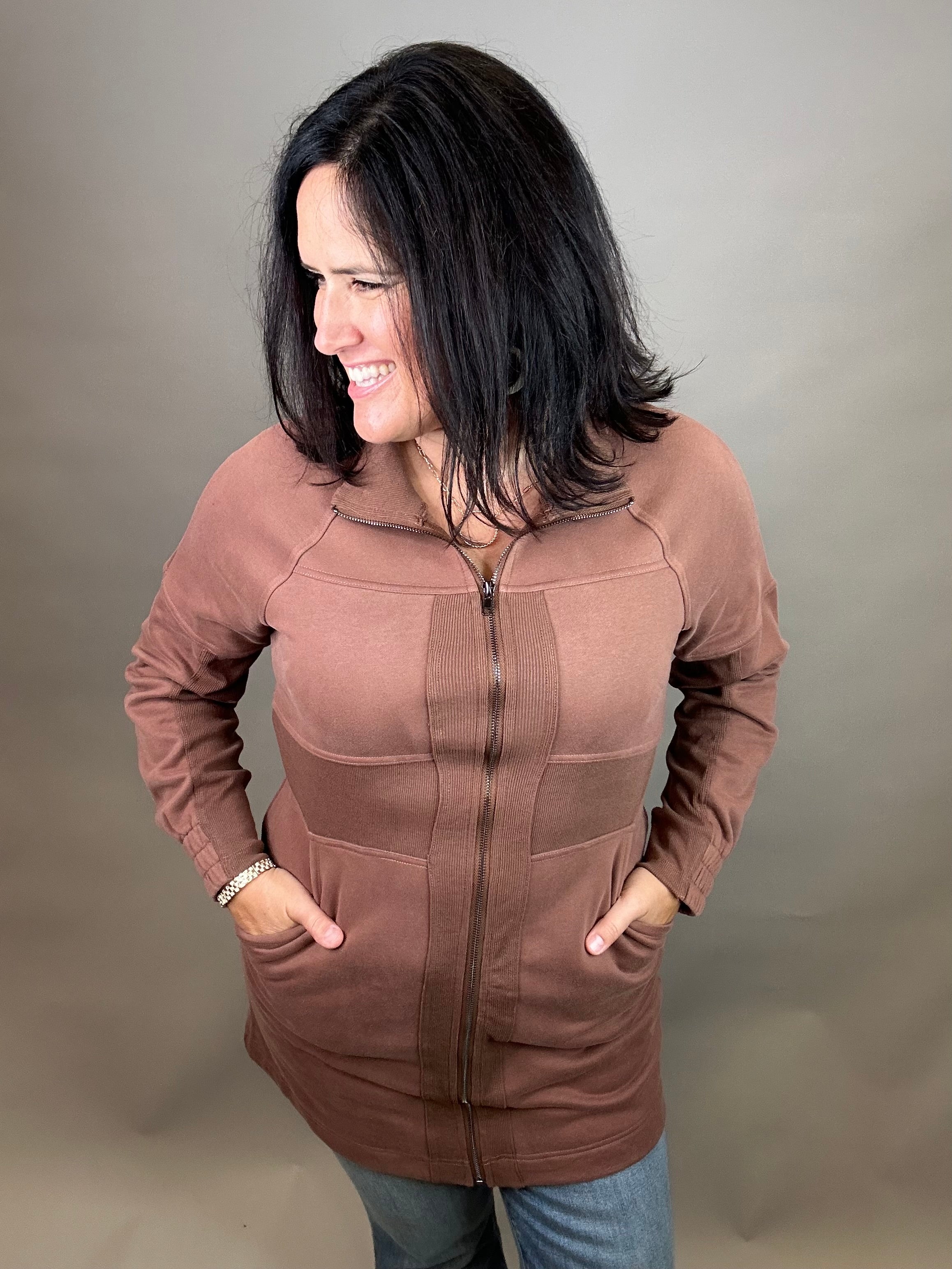 Brown French Terry Mini Dress Dresses DOE & RAE
