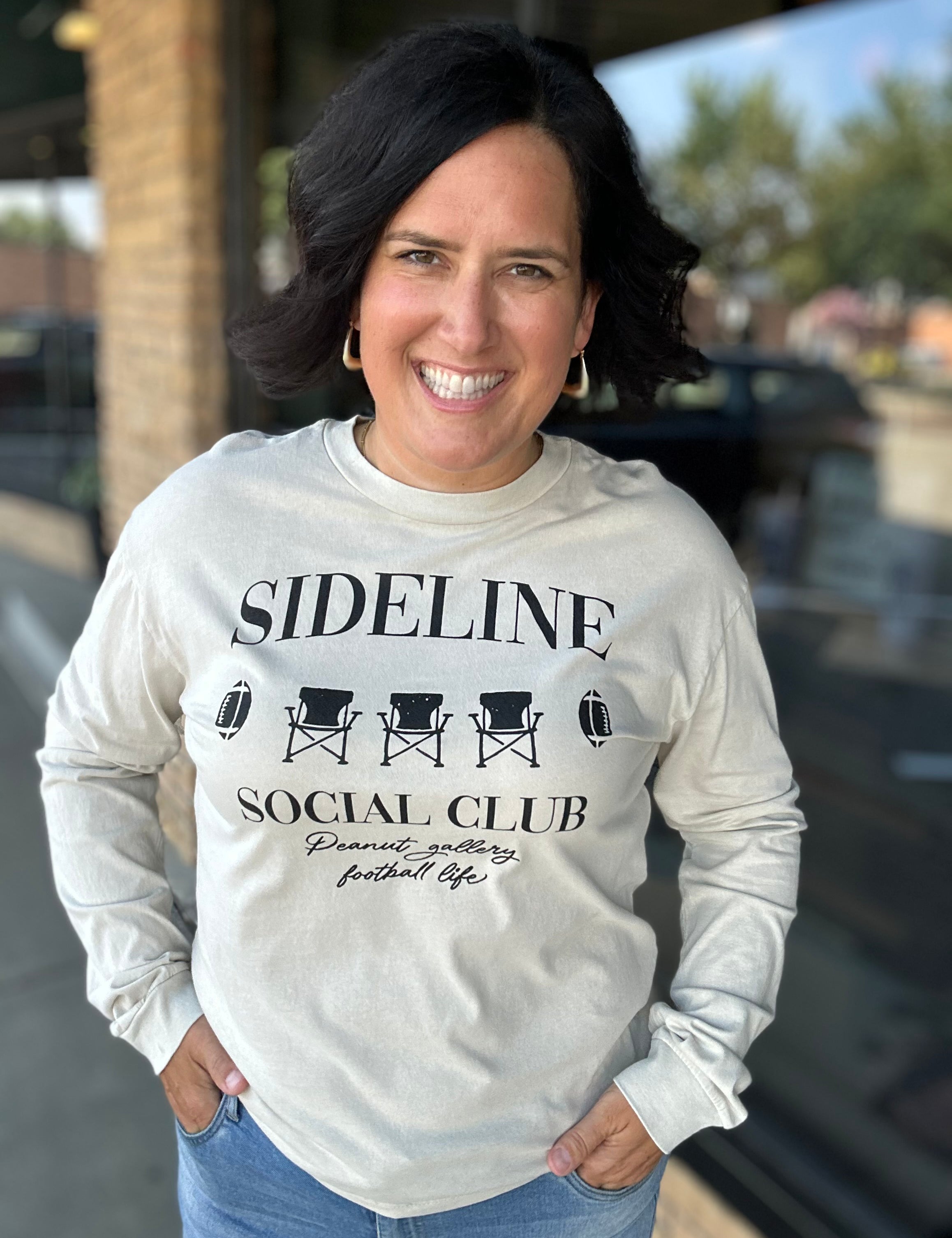 Oatmeal Sideline Social Club Longsleeve Tops- Tees HRT and LUV
